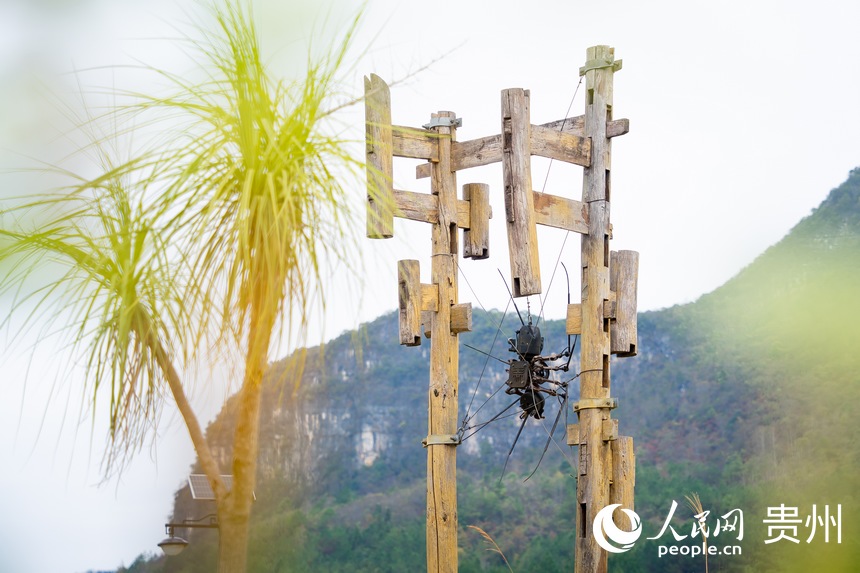 洪江村內的藝術作品“機械蜘蛛”。人民網記者 涂敏攝