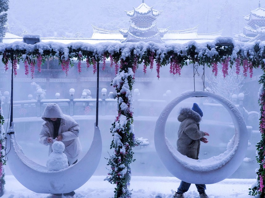 2022年12月29日，劍河溫泉雪景。劍河縣融媒體中心供圖