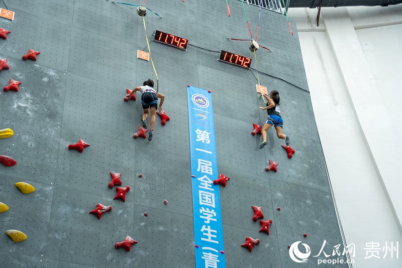 2 第一屆全國學生(青年)運動會(公開組)攀巖項目預賽練習賽現場。人民網記者 涂敏 攝