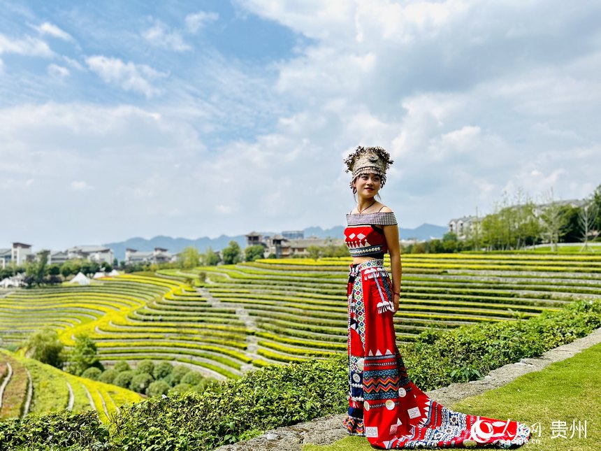 “城中花海梯田”，吸引了眾多游客前來觀賞打卡。人民網 敖嘉鈺攝