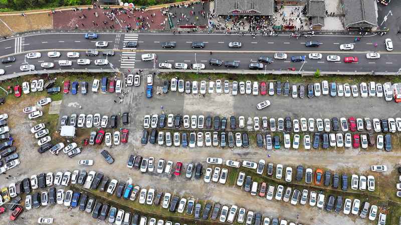 4月4日,在貴州畢節百里杜鵑普底景區五彩路游客服務中心停車場。楊品益攝