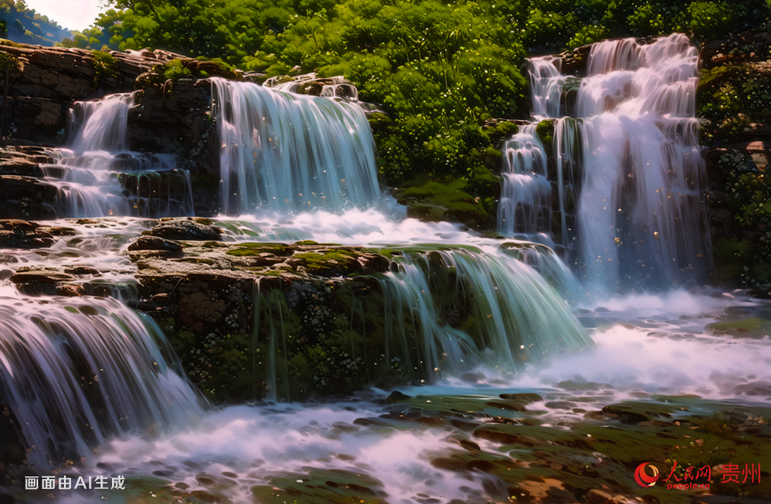 香火巖瀑布位于貴陽市開陽縣境內,上游緩緩流下的溪水匯成急流,層層疊疊,交錯匯流。最后流水齊下,形成一簾白色瀑布。