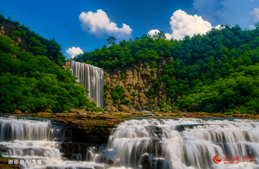 織金瀑布位于貴州織金縣,高達55米,寬35米,以“雄、奇、險、秀”著稱,從高處傾瀉而下,水聲如雷,氣勢磅礴。