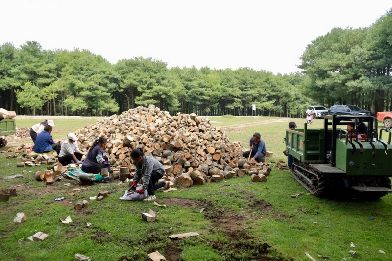 務(wù)工群眾在制作菌材