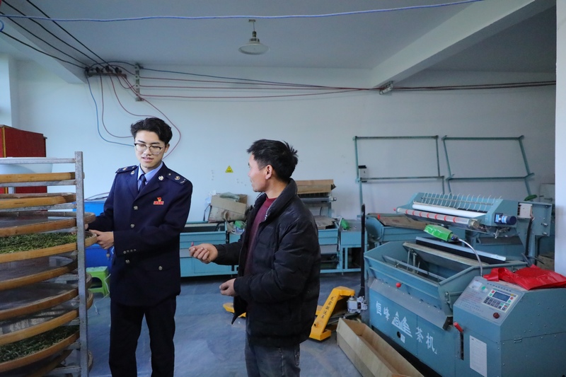 貞豐縣稅務局稅務人員到茶企了解生產加工及銷售情況，開展政策宣傳、解答涉稅難題。陳有攝
