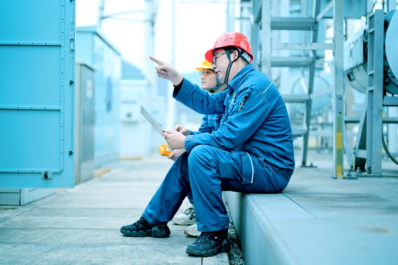 周敬余(右)給新員工講解設(shè)備工作原理。陳濤攝