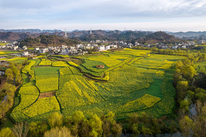 貴州省畢節市黔西市洪水鎮鄉村美景（無人機照片）。