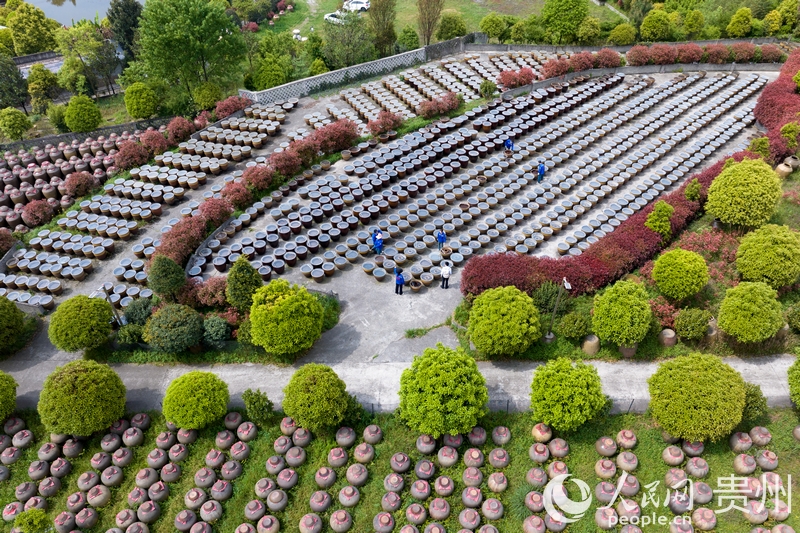 航拍金沙縣泡木灣醬香醋業園醋胚露酵區與醬油發酵區。人民網記者 涂敏攝