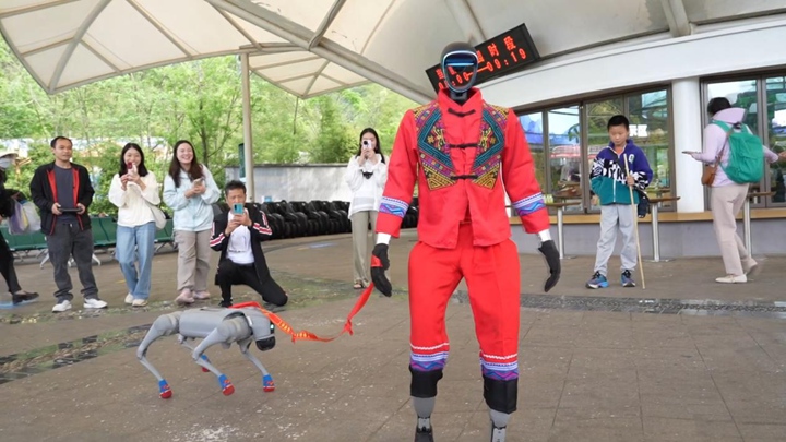 機器狗和機器人表演。