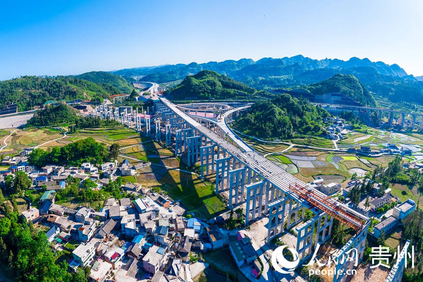 建設中的貴平高速底至特大橋及昌明樞紐。人民網記者 涂敏攝
