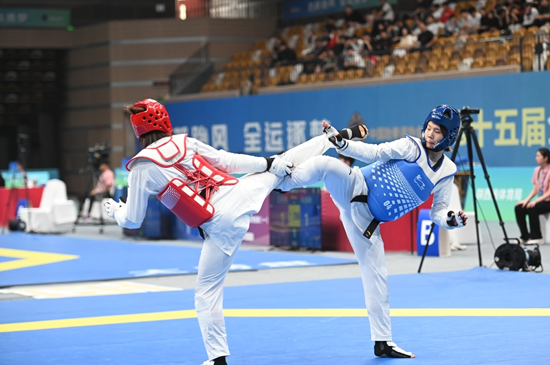 第十五屆全國運動會跆拳道項目資格賽(一)比賽現場。陜西省拳擊跆拳道運動管理中心供圖
