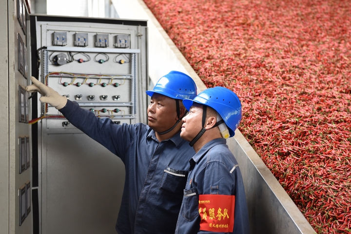 在辣椒烘烤旺季，南方電網貴州遵義播州供電局工作人員對辣椒企業開展常態化用電檢查。陳琪 攝.JPG