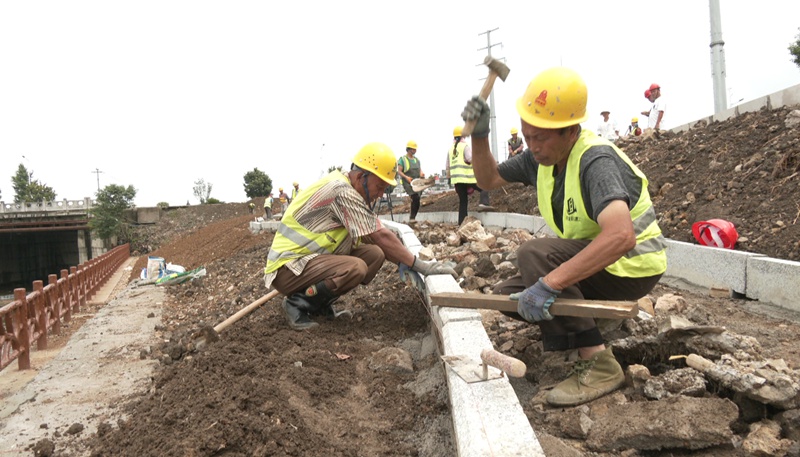 安順經開區人行道海綿化改造項目完成90%。