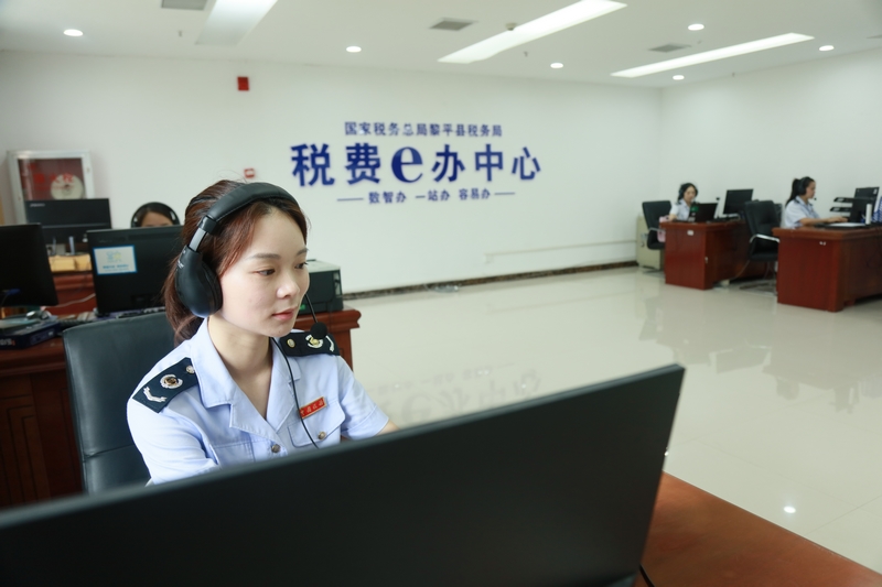 黎平縣稅務局稅費e辦中心工作人員為從江、榕江兩地的納稅人解惑。