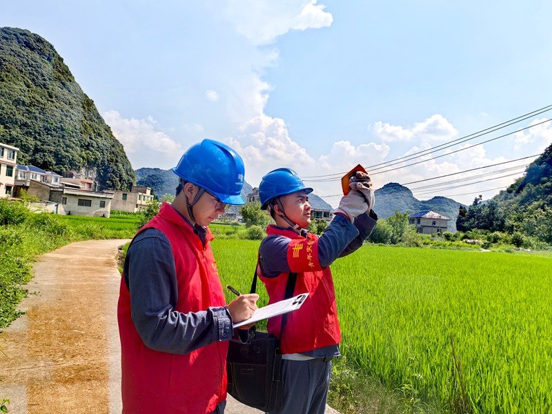 高溫下安順市郊供電局青年突擊隊開展配變測溫巡視工作。