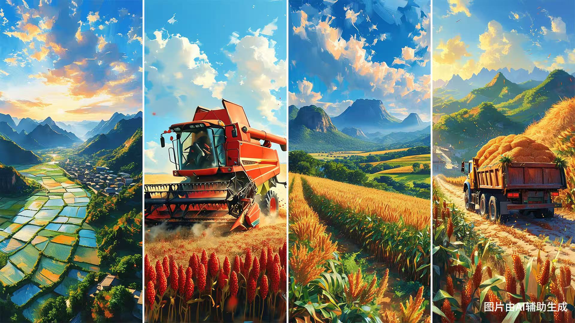 AI繪豐收 高粱田里的新光景。
