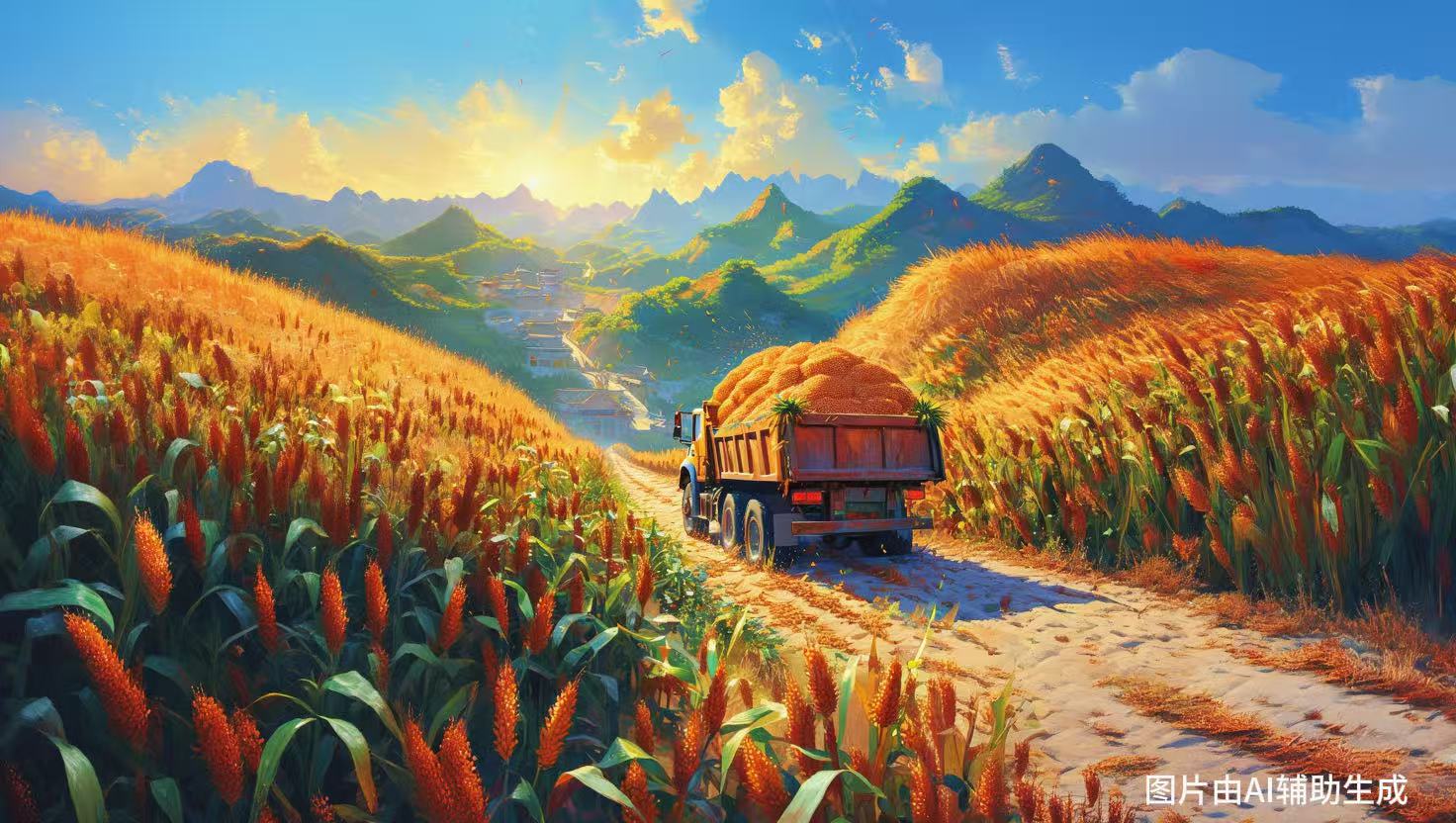 AI繪豐收 高粱田里的新光景。