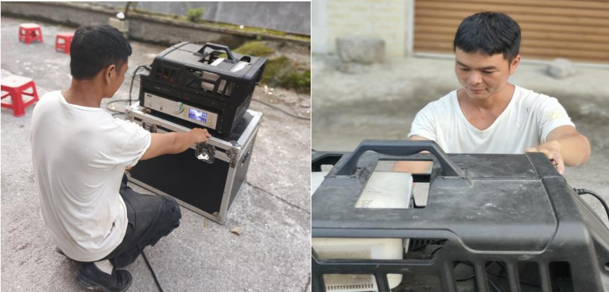 農(nóng)村電影公益放映員吳江紅在調(diào)試放映設(shè)備。