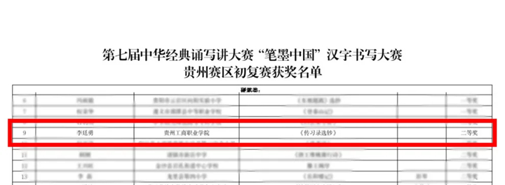 李廷勇獲得硬筆類教師組二等獎。
