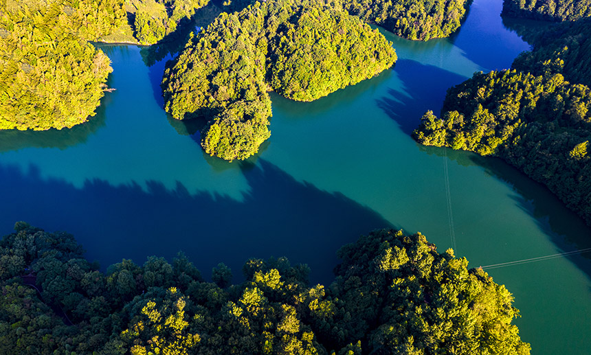 2025年8月14日航拍的貴州省畢節(jié)市百里杜鵑管理區(qū)境內的百里杜鵑湖。 