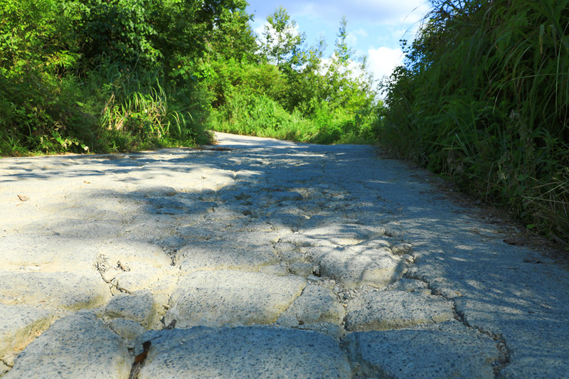 在劍河縣柳川鎮坳上至干榮公路曾被損壞的路面。楊潔茹攝