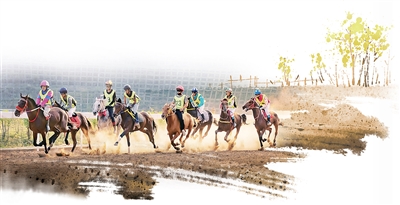 貴州三都水族自治縣西部賽馬城,參賽選手策馬奔騰。