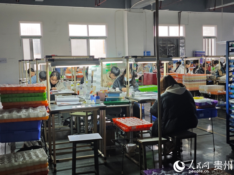 畢節(jié)明月工藝美術(shù)有限公司生產(chǎn)車間一角。人民網(wǎng) 黃小桃攝